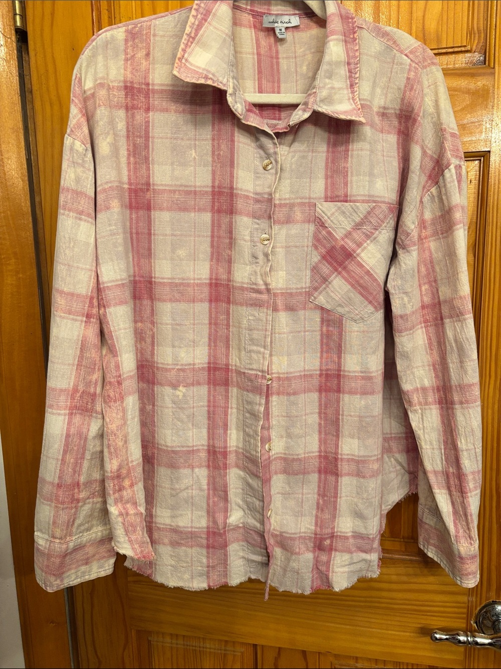 White Burch Women’s Button-Down Plaid Shirt in Pink and Cream